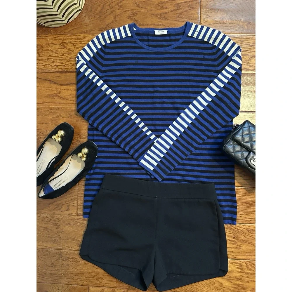 Akris Punto Wool Striped Knit Sweater Blue Black As Is Holes READ